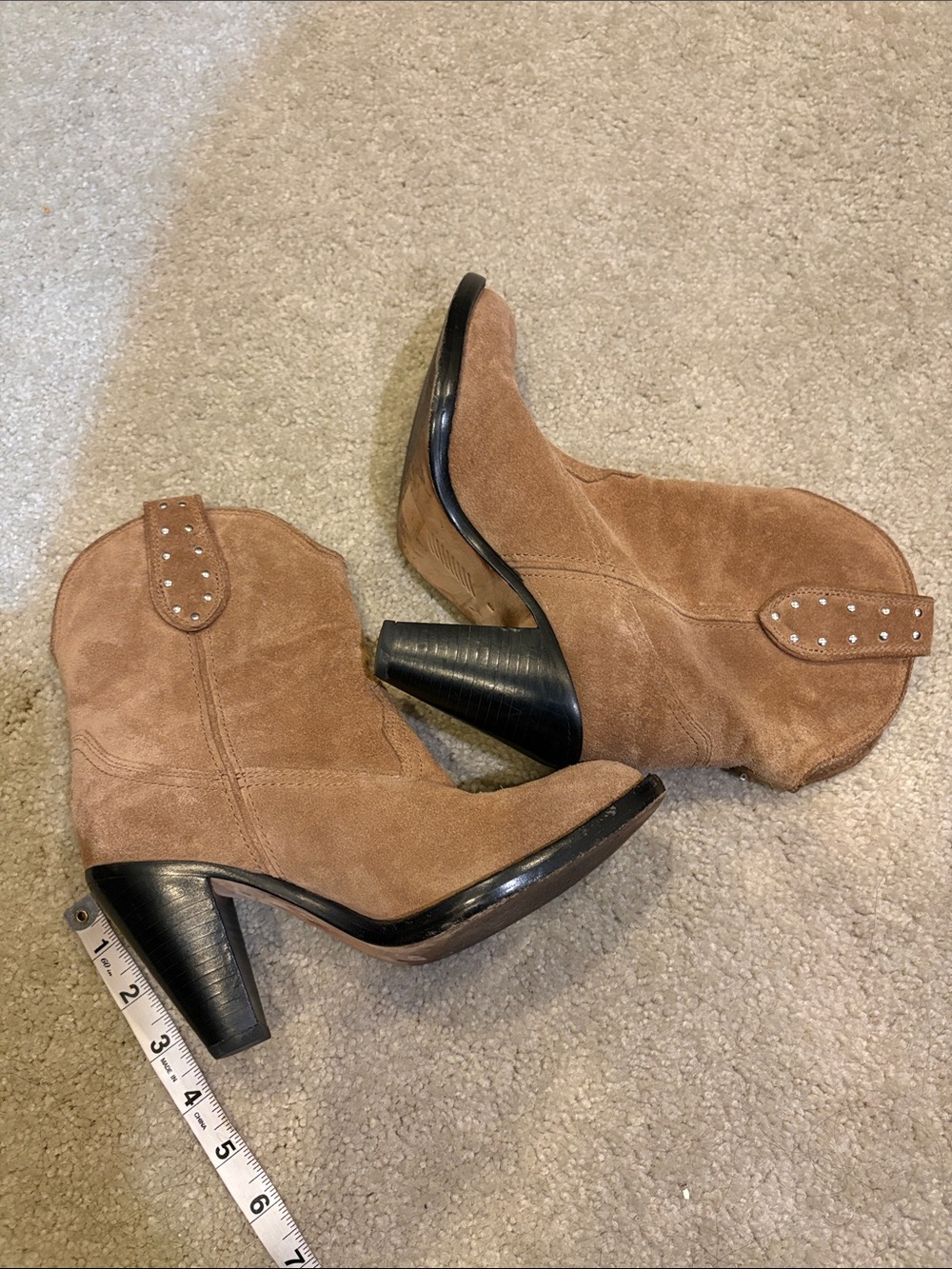 PAIGE Tan Suede Western Ankle Booties-Size 9